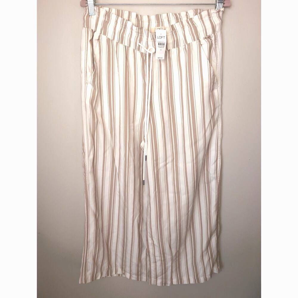 LOFT Striped Wide Leg Pants Coastal Resort Drawstring Pull On NWT Medium